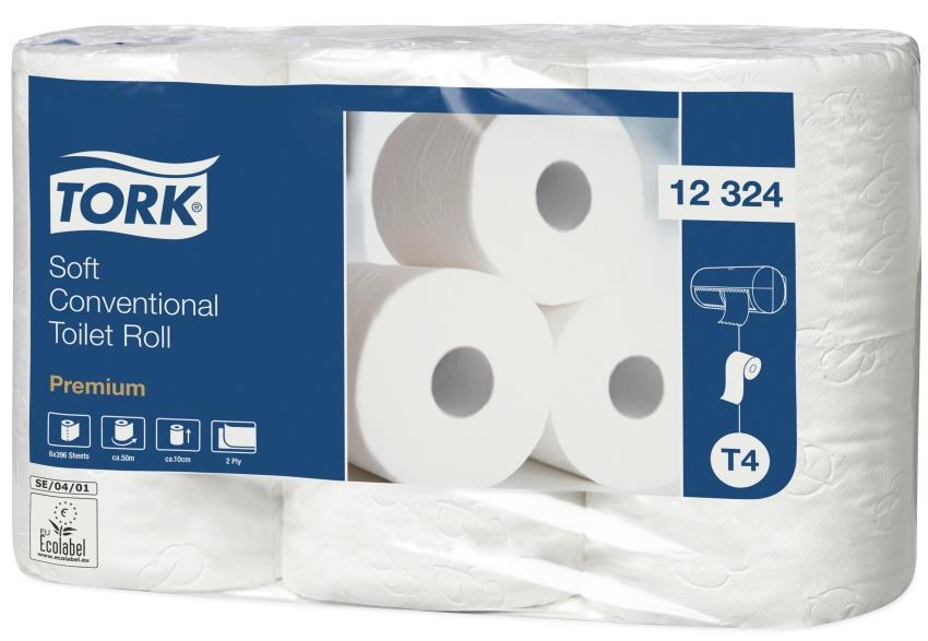 134751 Tork 12324 Toalettpapir TORK 2L T4 49,5m (6) Toalettpapir 2-lags, hvitt og mykt papir